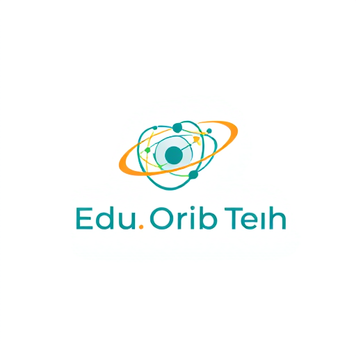 Professional logo design. Minimalist for a technology education company named "Edu Orbiq Tech": Abstract representation of learning and orbits, representing knowledge expansion, Teal and orange, Modern sans-serif, abstract geometric, clean lines and subtle gradients, solid color background. highlight techlogoy