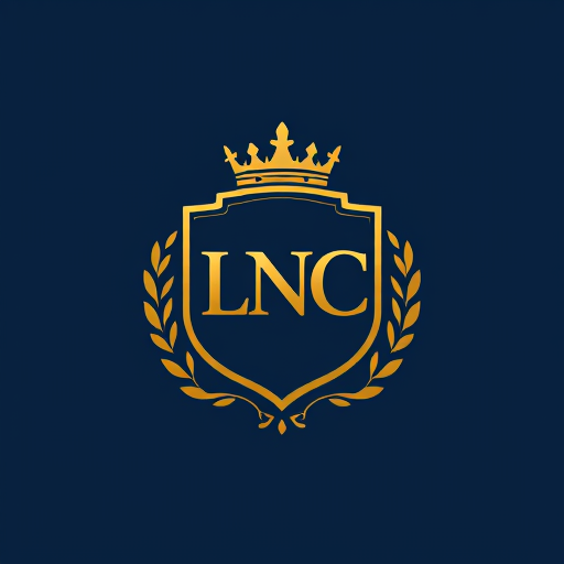 Professional logo design. A premium logo for LNC Developers, designed as a royal crest with bold ‘LNC’ initials inside a shield emblem, topped with a crown-like skyline. Golden and navy blue vector design, luxury branding, highly attractive and timeless.