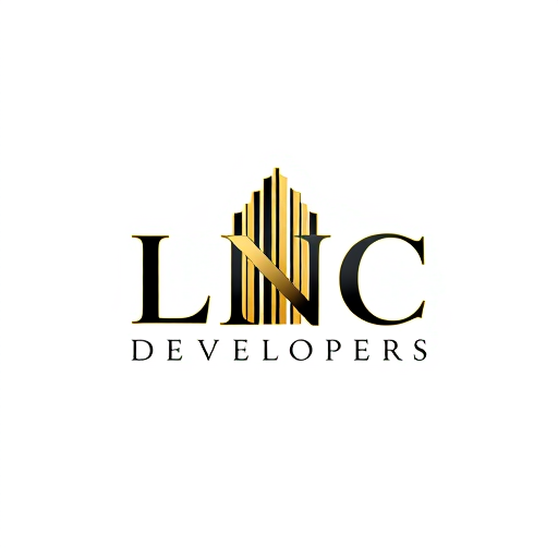 Professional logo design. A luxury logo for LNC Developers, combining the initials ‘LNC’ with a tall skyscraper icon symbolizing real estate development. Elegant golden and black color scheme, premium and bold design, minimal vector style, perfect for corporate branding.