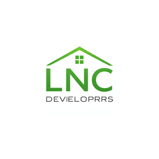 Professional logo design. A professional logo for LNC Developers, with the initials ‘LNC’ designed under a minimal house roof icon. Modern sans-serif font for ‘Developers’ below. Simple yet elegant design, green and white color theme for trust and growth, clean vector illustration.