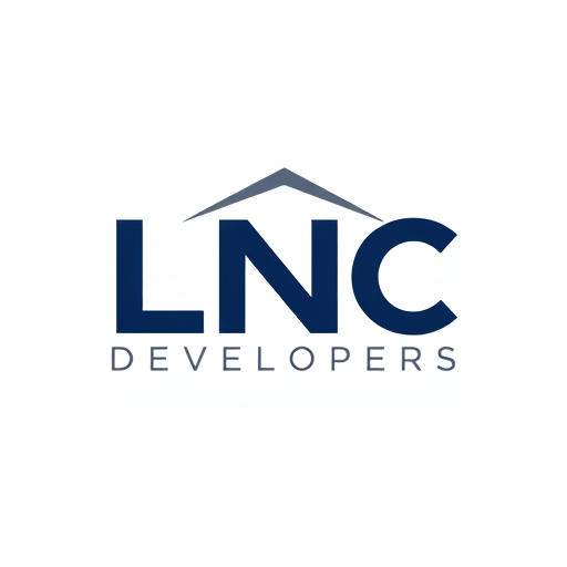 Professional logo design. A stylish and attractive logo for LNC Developers. The text ‘LNC’ should be designed in a creative, connected style where each letter flows into the next. The letter N should give a subtle architectural or roof-like feel, while L and C connect smoothly to form an elegant monogram. Minimal vector design, bold and modern, dark blue and grey corporate color scheme, highly professional and unique.