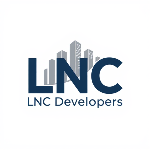 Professional logo design. A modern vector logo for LNC Developers, featuring bold initials ‘LNC’ integrated with an abstract skyline of tall buildings. Clean and professional design, corporate style, dark blue and grey color scheme, minimalistic, scalable for digital and print branding.