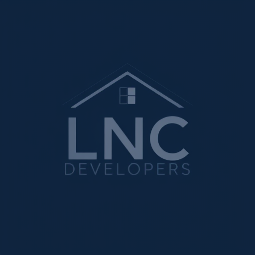 Professional logo design. A professional and creative roof-style logo for LNC Developers. The initials ‘LNC’ should themselves form the design: L shaped like a pillar, N with a house roof integrated on top, and C containing a window inside. Modern, minimal, and clean vector logo. Dark blue and grey color scheme, professional typography, elegant and eye-catching.