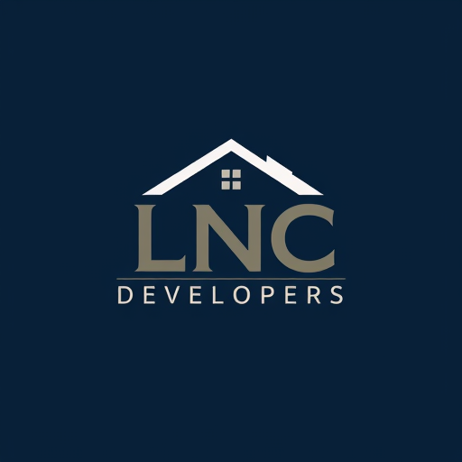 Professional logo design. Design a professional and modern real estate logo for LNC Developers (Land & Construction). The logo should creatively highlight the letters L & C as the main shape, with a minimalistic roof/house silhouette placed above them. The style should be clean, premium, and construction-inspired, with bold typography. Use corporate colors like dark blue, gray, and white. The overall design must look trustworthy, elegant, and iconic for a real estate company.