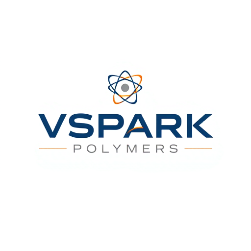 Professional logo design. Create a professional and unique logo for a company named VSPARK POLYMERS. The design should feature an atomic or molecular structure symbol (like orbiting lines around a nucleus) to represent innovation, science, and advanced technology. Use a clean and modern vector style with a bold corporate font. Highlight the word VSPARK strongly, with POLYMERS in a smaller or lighter font. Incorporate a professional color scheme such as navy blue, bright orange, and gray for a sleek and trustworthy look. Add a tagline placeholder below the name in an elegant style. The overall logo should look distinctive, innovative, and corporate-ready.