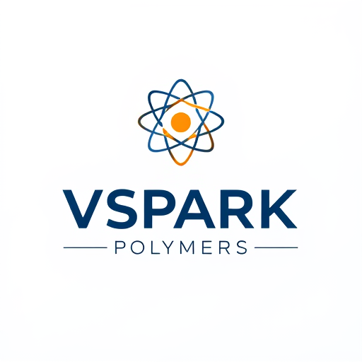 Professional logo design. Create a professional and unique logo for a company named VSPARK POLYMERS. The design should feature an atomic or molecular structure symbol (like orbiting lines around a nucleus) to represent innovation, science, and advanced technology. Use a clean and modern vector style with a bold corporate font. Highlight the word VSPARK strongly, with POLYMERS in a smaller or lighter font. Incorporate a professional color scheme such as navy blue, bright orange, and gray for a sleek and trustworthy look. Add a tagline placeholder below the name in an elegant style. The overall logo should look distinctive, innovative, and corporate-ready.