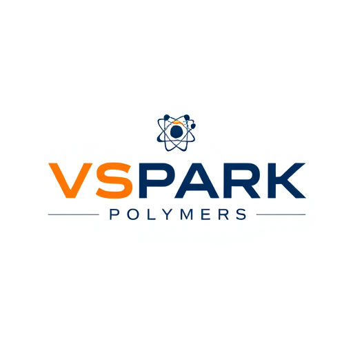 Professional logo design. Create a professional and unique logo for a company named VSPARK POLYMERS. The design should feature an atomic or molecular structure symbol (like orbiting lines around a nucleus) to represent innovation, science, and advanced technology. Use a clean and modern vector style with a bold corporate font. Highlight the word VSPARK strongly, with POLYMERS in a smaller or lighter font. Incorporate a professional color scheme such as navy blue, bright orange, and gray for a sleek and trustworthy look. Add a tagline placeholder below the name in an elegant style. The overall logo should look distinctive, innovative, and corporate-ready.