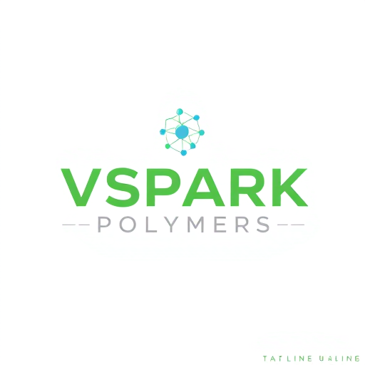 Professional logo design. Design a modern and minimalistic logo for a company named VSPARK POLYMERS. The logo should feature a molecule or atomic structure icon with connected circles and lines, symbolizing science, chemistry, and innovation. Use a clean vector style with green and blue colors. The company name 'VSPARK POLYMERS' should be in bold uppercase green font, with a tagline placeholder below in smaller gray text. The overall look should be professional, sleek, and technology-inspired PROFESSIONAL AUR UNIQUE