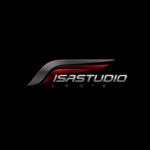 Professional logo design. Emblem for a high-fashion streetwear clothing brand inspired by Formula 1 racing named "CorsaStudio": Dynamic lines and aerodynamic shapes, evoking speed and precision. A dark, sophisticated color palette of obsidian black, deep charcoal gray, and metallic silver with subtle crimson accents. Bold, angular typography, reminiscent of F1 car livery. Design a logo that merges abstract automotive design elements with a classic emblem structure, using sharp edges and a sense of forward momentum. Employ a high-contrast visual execution with a metallic sheen effect. Use a solid, dark background. it should look real logo and make it attractive 