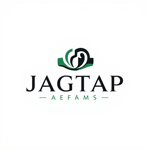 Professional logo design. "A cutting-edge minimalist logo for 'Jagtap Farms' that combines modern luxury with abstract innovation. The design should feature a futuristic abstract icon inspired by flowing architecture and geometry, using bold negative space to create intrigue. Pair it with sleek, ultra-modern typography that feels refined yet approachable. The color palette should be restrained—matte black, deep emerald, or metallic silver accents—to give a high-end, forward-thinking identity. The logo must be versatile for packaging, digital platforms, and large-scale branding."