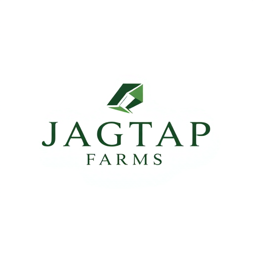 Professional logo design. "A professional logo for 'Jagtap Farms' featuring a sharp, abstract triangular or arrow-like symbol that conveys forward-thinking and innovation. Pair it with minimalist, serif typography for the brand name to balance modernity with heritage. Use intentional negative space and a restrained color palette like deep green and black for a premium presence."