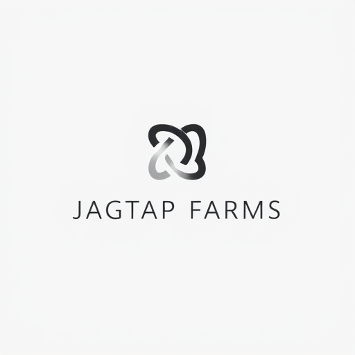 Professional logo design. "A minimalist abstract logo for 'Jagtap Farms' featuring a unique icon based on interconnected shapes, symbolizing innovation and collaboration. Use refined typography in a modern sans-serif style, placed either beside or below the icon. Keep the design extremely clean with strong negative space and a muted, premium color scheme such as charcoal and silver."