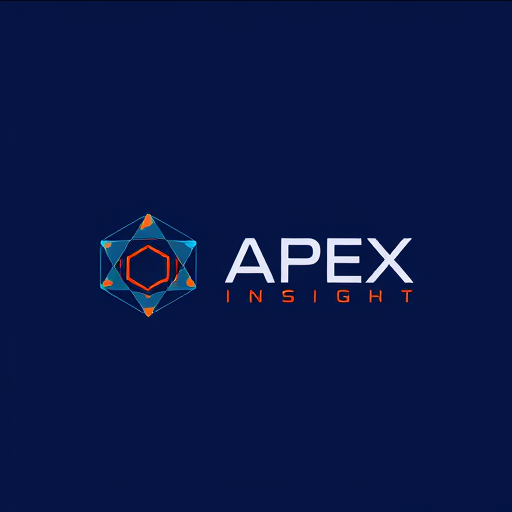 Professional logo design. Design a unique abstract geometric logo for APEX Insight. The pictorial mark should be built from futuristic geometric shapes such as hexagons, triangles, or interlocking polygons, arranged in a minimal and innovative way. The design must symbolize technology, automation, and precision while staying simple, bold, and highly recognizable. Add subtle abstract details like digital nodes, circuit-inspired lines, or symmetrical patterns for a modern tech feel. Use deep blue (#253D93) as the primary color with vibrant orange (#ED7624) as an accent highlight. Place the abstract geometric mark alongside the text APEX Insight in a bold, modern sans-serif font. Ensure the logo is professional, scalable, and visually unique for software branding