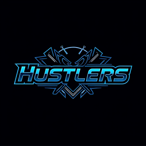 Professional logo design. Design Logo of "Hustlers" make it look technical, , futuristic. Design it's font and don't add any human figure or animal or creature or robot