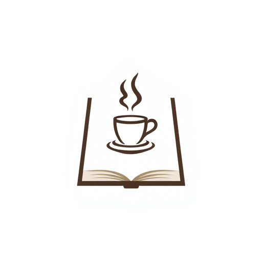 Professional logo design. Minimalist modern flat logo design. A closed book standing upright, with a simple coffee cup icon drawn on its cover. The design must be very clean, sleek, and contemporary, similar in simplicity and recognizability to the Apple logo. Use flat vector 