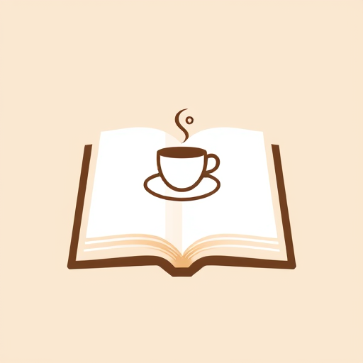 Professional logo design. Minimalist flat logo design, a book with a simple coffee cup icon drawn on its cover, modern clean lines, contemporary flat style, easy to print and scale, vector logo, monochrome or neutral colors, elegant and cozy feeling --no text --v 6 --ar 1:1 --q 2 