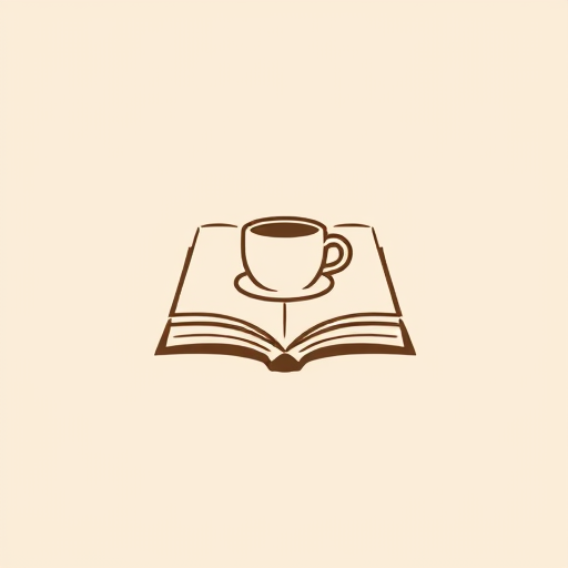 Professional logo design. Minimalist flat logo design, a book with a simple coffee cup icon drawn on its cover, modern clean lines, contemporary flat style, easy to print and scale, vector logo, monochrome or neutral colors, elegant and cozy feeling --no text --v 6 --ar 1:1 --q 2 