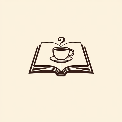 Professional logo design. Modern minimalist logo design for a coffee shop. The logo should feature a book, and on the cover of the book there is a simple drawing of a coffee cup. The design must be flat, clean, and contemporary, with simple lines and minimal details, making it easy to recognize, print, and scale. Use a light, modern, and elegant style, avoiding complexity. Color palette: monochrome or neutral tones (black, white, warm beige, or deep brown). The logo should feel cozy, intellectual, and stylish, symbolizing both literature and coffee culture