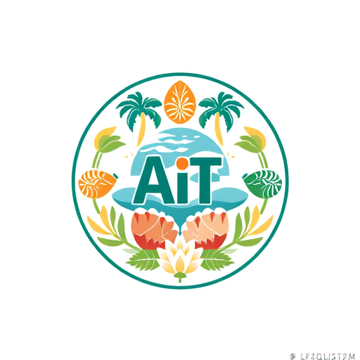 Professional logo design. Pictorial logo for AI training for Lakshadweep teachers by Kite, Kerala: A circular emblem blending Lakshadweep and Kerala cultural elements, symbolizing knowledge and connection. Incorporate stylized traditional Lakshadweep art (mat weaving patterns, shell craft) and iconic Kerala imagery (Kathakali masks, lotus flowers, coconut trees) subtly interwoven. Vibrant yet harmonious color palette of ocean blues and greens (Lakshadweep) with warm earthy tones and gold accents (Kerala). Clean, modern sans-serif typography, suggesting innovation and accessibility. Blend of contemporary graphic design with traditional folk art aesthetics, aiming for a professional and culturally relevant feel. Smooth lines, clear iconography, and a sense of depth within the circular form. Transparent background or a subtle gradient mirroring the ocean or sky.