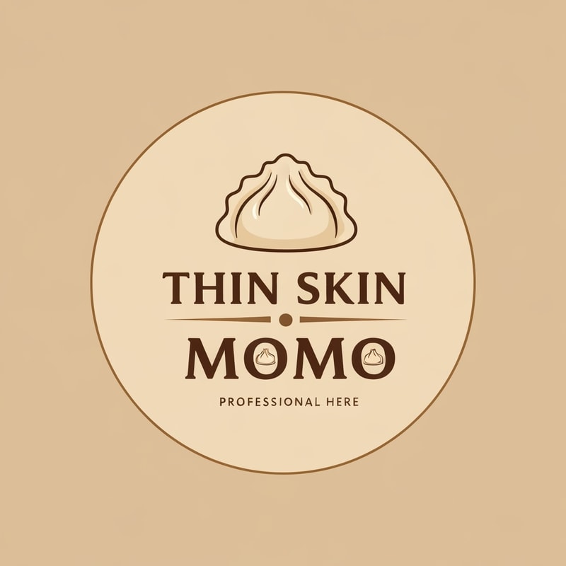 Professional logo design. design a momo shop logo with "THIN SKIN MOMO" written on it with dumpling image