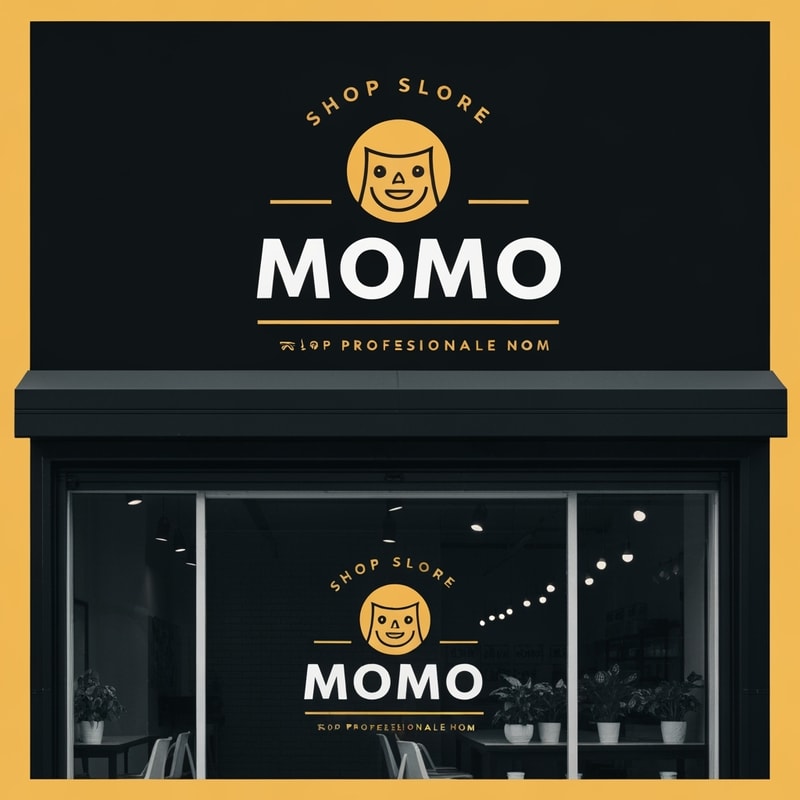 Professional logo design. design a shop front top banner , with shop mane "MOMO" with momo image in it. 