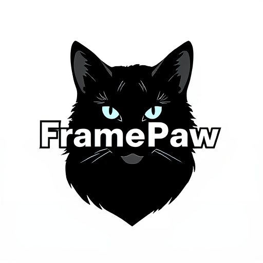 Professional logo design. Create logo for my youtube channel "FramePaw". It should relate to black cat and video montage. Background must be transparent