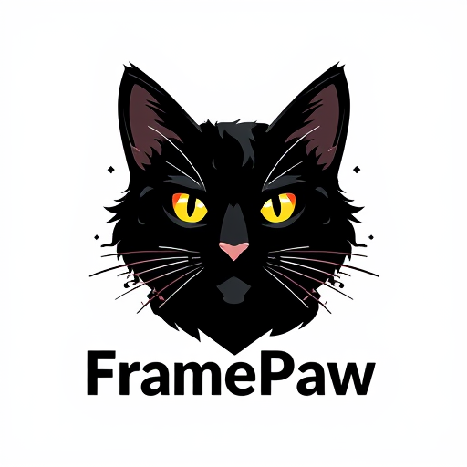Professional logo design. Create logo for my youtube channel "FramePaw". It should relate to black cat and video montage. Background must be transparent