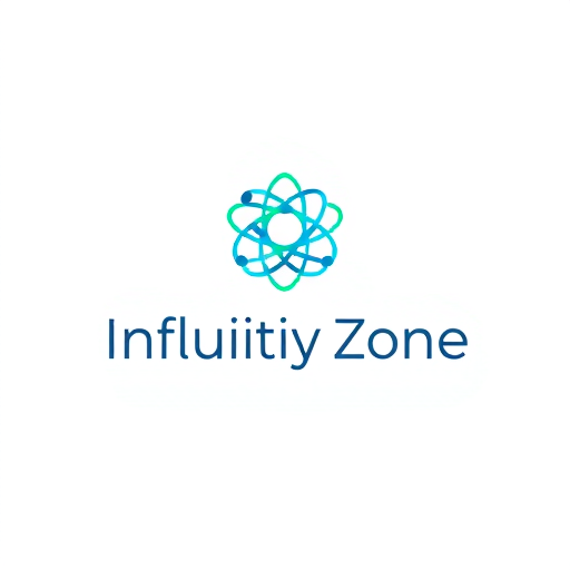 Professional logo design. Minimalist logo for a software house named "Influitive Zone": Abstract representation of interconnected ideas forming a cohesive whole, reflecting innovation and collaboration., Blue and Teal gradient with subtle silver accents, Modern sans-serif font with clean, geometric lines. Design a sophisticated and forward-thinking logo, utilizing negative space and sharp angles to convey technological advancement, with a clean, white background.