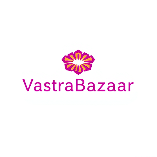 Professional logo design. "Logo for 'VastraBazaar', combining a unique abstract textile-inspired icon (like interwoven threads or geometric cloth folds) with modern typography. Keep design minimal, scalable, and fashion-forward. Use gradient shades of purple, pink, and gold for a vibrant ethnic-meets-modern look."