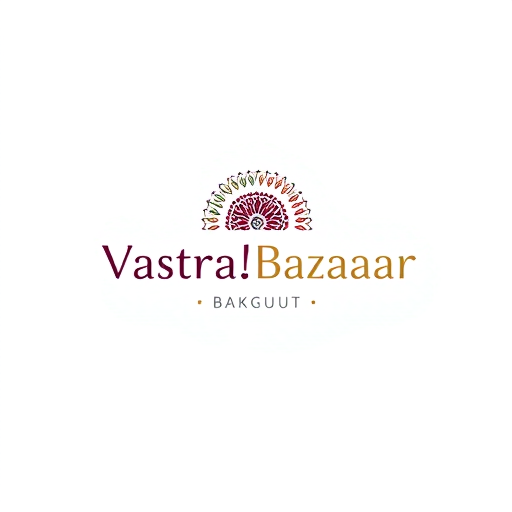 Professional logo design. "Minimal yet elegant logo design for brand 'VastraBazaar', which specializes in selling kurtis and ethnic wear for women. Use a stylish traditional Indian motif like a mandala, paisley, or fabric pattern as a subtle background element. Typography should be modern yet graceful, with ‘Vastra’ in a slightly bold elegant font and ‘Bazaar’ in a lighter stylish font. Use a color palette of deep maroon, royal blue, and gold for a premium ethnic feel. The design should be professional, clean, and suitable for fashion e-commerce branding."