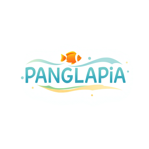 Professional logo design. A playful logo design featuring the stylized name "PANGLAPIA" intertwined with flowing aquatic forms. The letter 'P' gracefully curves to resemble the head of a small, vibrant orange fish, while the 'A' mimics the gentle sway of a fish tail, both seamlessly integrated into the wordmark. Soft gradients of light blue, seafoam green, and sandy beige create a fluid, inviting aesthetic, with subtle, swirling patterns evoking underwater currents. The font is a rounded sans-serif with a slight handwritten feel, set against a clean white background to emphasize the organic forms and create a sense of calm.