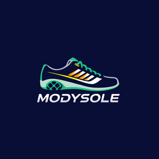 Professional logo design. Design a unique pictorial logo for the brand "MODYSOLE". Concept: A single modern shoe icon with interchangeable grip patterns subtly integrated (spikes, basketball grip, badminton grip, running grip). Style: Minimal, clean lines, slightly rounded shapes to feel friendly and approachable. Colors: Use 2-3 colors only, modern sporty palette (blue, green, or orange with white/black). The logo should feel innovative, sporty, and versatile, symbolizing one shoe with many possibilities. Make sure it looks balanced, memorable, and scalable for both digital and print use.