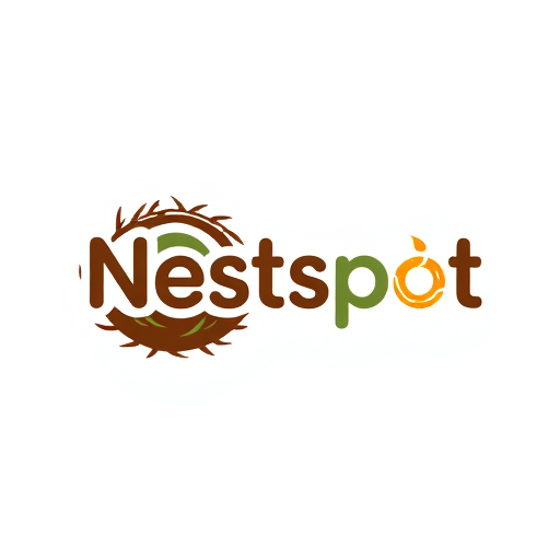 Professional logo design. Letterform for a hostel website named "Nestspot": A stylized nest integrated into the text, signifying a cozy and welcoming accommodation, warm earthy tones of browns, greens, and a touch of sunrise orange, modern sans-serif with rounded edges. Design with a friendly and approachable influence, incorporating subtle feather or twig textures within the nest elements, flat design with slight gradients, white background. make a sleeping bed put "Nestspot" on the bed.