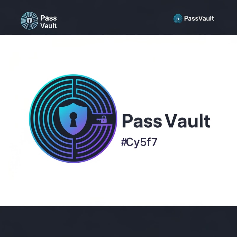 Icon: A circular vault door with a keyhole in the center
Style: Clean, geometric lines with a gradient from deep blue (#1e40af) to cyan (#06b6d4)
Typography: Modern sans-serif font (like "Poppins" or "Inter") - bold for "Pass" and regular weight for "Vault"
Color Palette:

Primary: Deep Blue (#1e40af) - trust & security
Secondary: Cyan (#06b6d4) - modern & tech
Accent: Electric Purple (#a855f7) - innovation
Background: Dark charcoal (#1f2937) or pure white



Visual Style:

Vault door represented by concentric circles with 3-4 segment
Central keyhole as a simple, elegant shield shape
Optional: Small lock icon or key symbol integrated into the design
Gradient effect on the icon for depth and modernity

Layout Options:

Horizontal: Icon on left + "PassVault" text on right
Stacked: Icon on top, text below (better for mobile)
Icon-only: For favicon and app icons