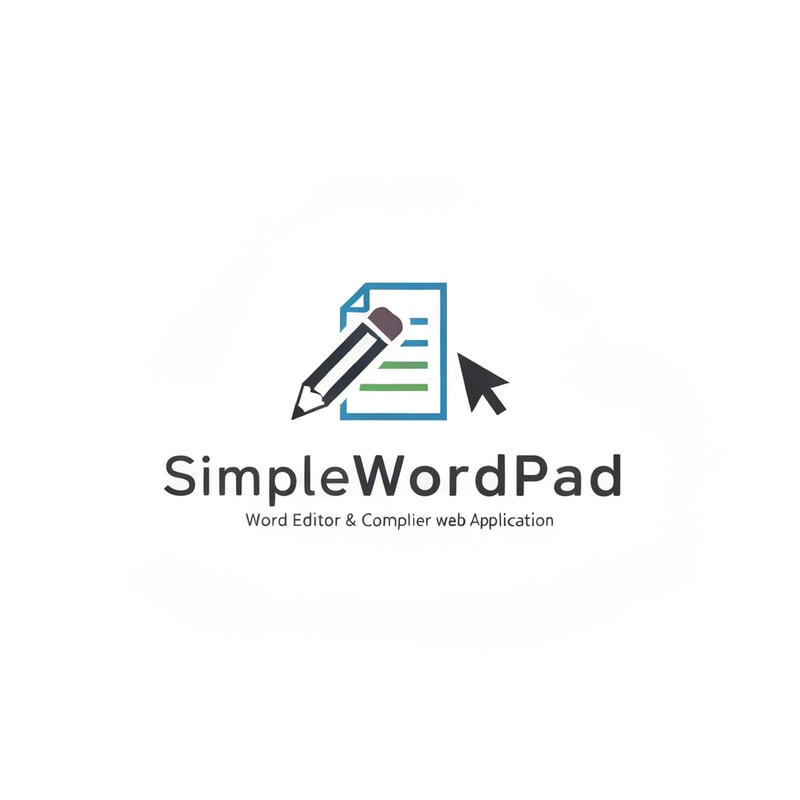 "Create a minimalist and modern logo for 'SimpleWordPad,' a word editor and compiler web application. The design should be clean and simple, using a stylized representation of a pencil, a document, or a cursor. Incorporate a professional color palette with calming colors like blues, greens, or grays. The typography for 'SimpleWordPad' should be a clean, sans-serif font, possibly in all lowercase to give it an approachable feel. The overall logo should convey a sense of simplicity, ease of use, and modern technology."
