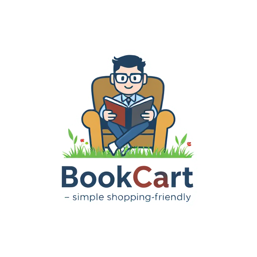 Professional logo design. i wnat to design a logo.Like, a small foot-man like wearing glasses sitting in chair and reading book.and add text 'BookCart – simple, shopping-friendly' with around a and with a grass flowers