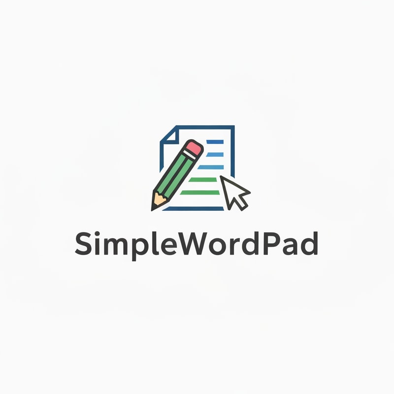 "Create a minimalist and modern logo for 'SimpleWordPad,' a word editor and compiler web application. The design should be clean and simple, using a stylized representation of a pencil, a document, or a cursor. Incorporate a professional color palette with calming colors like blues, greens, or grays. The typography for 'SimpleWordPad' should be a clean, sans-serif font, possibly in all lowercase to give it an approachable feel. The overall logo should convey a sense of simplicity, ease of use, and modern technology."