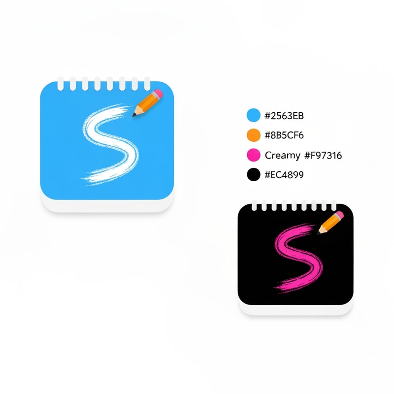 Concept: Modern, minimal, and playful
Visual Elements:

A stylized pencil or brush stroke forming the letter "S" (for Sketchy)
The stroke should look hand-drawn/sketchy to match the brand name
Clean, contemporary design with a slight playful twist

Color Palette:

Primary: Vibrant blue (#2563EB) or creative purple (#8B5CF6)
Accent: Warm orange (#F97316) or energetic pink (#EC4899)
Alternative: Black (#000000) with a single bright accent color

Style:

Minimalist and flat design
Slightly imperfect/hand-drawn feel to reflect "sketchy"
Works well in both full color and monochrome
Scalable from favicon to large displays

Typography:

Sans-serif, modern, friendly font (like Poppins, Quicksand, or Nunito)
Lowercase letters for approachability
Medium weight for clarity

Icon Alone: A simple sketch pad with a pencil or a creative "S" made from a brush stroke
Would you like me to create the actual Sketchy.app drawing pad application now?Retry