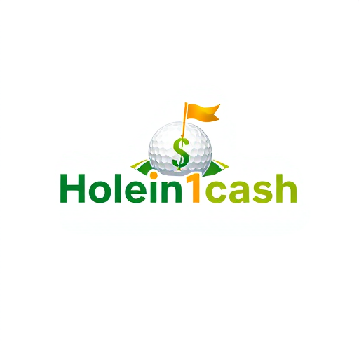 Professional logo design. Modern logo for a business that pays golfers for hole-in-ones named "Holein1cash": A golf ball with a dollar sign subtly integrated into its dimples or a golf hole with a flag transitioning into a dollar bill, Greens, whites, and golds, Clean, modern sans-serif typography. Design with a modern, professional, and eye-catching style, incorporating both golf and money elements with minimal complexity, subtle shadows or depth for visual interest, and clear readability for web and mobile use, White background.