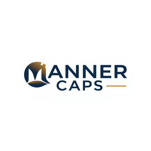 Professional logo design. A sleek and modern logo for 'Manner Caps' — a minimalist letterform with subtle abstract shapes suggesting headwear, featuring an earthy tone color palette with navy, black, and muted metallic accents, professional and high-end lighting, bold and clean typography, executed with precision and a focus on versatility, on a clean white background.