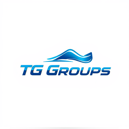 Professional logo design. 3D logo for T G Groups, a premium sporty shoe brand — A sleek blue typography of "T G Groups" paired with a dynamic, abstract running shoe symbol, compact and well-balanced, white background, professional and sophisticated, clean and modern, sporty and energetic, recognizable, 3D render, subtle gradients and metallic accents, clean white background