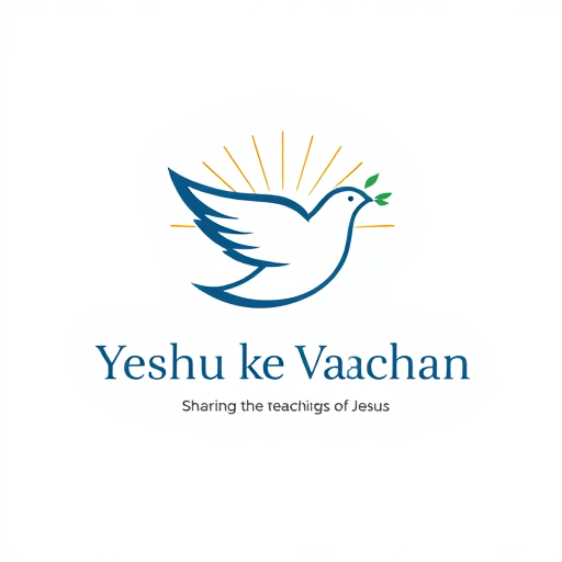 Professional logo design. Pictorial for a Christian organization focused on sharing the teachings of Jesus named "Yeshu ke Vachan": A simple, stylized dove in flight carrying a subtle olive branch, with rays of light emanating from behind it, suggesting divine guidance and peace. Minimalist, with a focus on clean lines and symbolic representation. Blue, gold, and white color palette, evoking divinity, wisdom, and purity. Elegant, sans-serif typography for "Yeshu ke Vachan" that is modern yet reverent. Design with a slight ethereal and uplifting influence, drawing inspiration from classic religious iconography but rendered with contemporary minimalism. Visual execution details will include smooth gradients for the light rays and subtle textures for the dove's feathers. Clean white background.