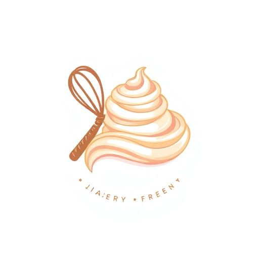 Professional logo design. A whimsical whisk and a cascading swirl of frosting — a playful, hand-drawn emblem with soft, inviting pastel colors, warm and cheerful lighting, a charming storybook illustration style, subtle bakery-themed textures and a clean, solid background.