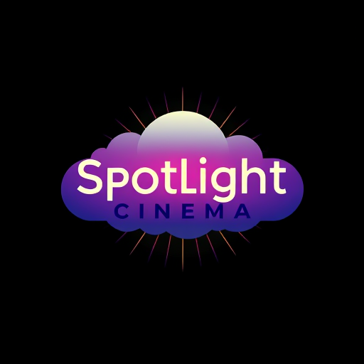 Professional logo design. Genrate a picture of Spotlight Cinema written on the cloud in many colors