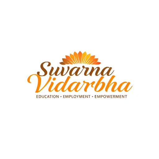 Professional logo design. Create a logo and write its name in calligraphy fonts as Suvarna Vidarbha. The slogan of the logo is Education • Employment • Empowerment. The logo mentions the city of Nagpur. Logos that include tiger or orange