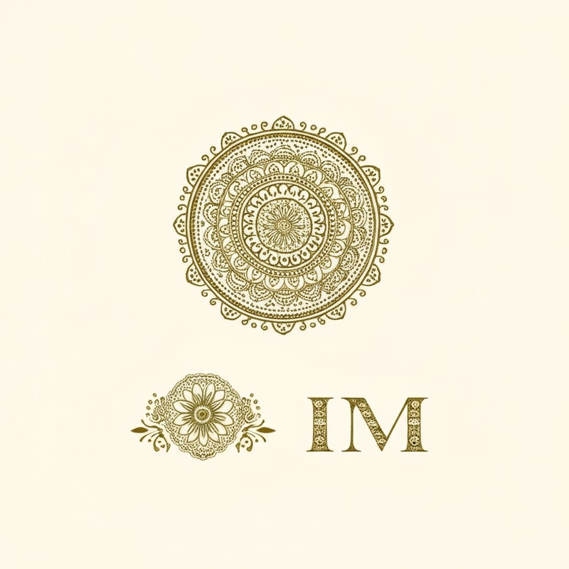 minimalistic henna cone + mandala design logo.

Your initials “IM” (Ishika Mehandi) styled with a floral/mandala henna pattern.

A circular logo with a hand outline filled with mehndi elements.

Earthy tones (brown, maroon, golden, olive green) to reflect traditional mehndi colors.