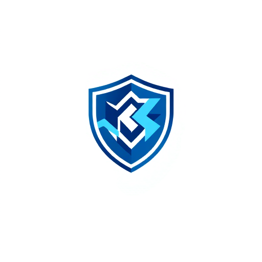 Professional logo design. "Modern shield emblem with abstract design, trust-building blue colors, professional and secure feeling"