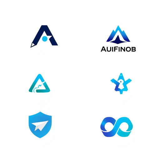 Professional logo design. Create a clean, professional logo grid layout for a Fiverr gig featuring 6 distinct logo concepts. The top row should have three logos: 1) A modern minimalist logo with a stylized letter 'A' formed by a pen nib and digital cursor using navy blue to cyan gradient, 2) An abstract geometric logo of interconnected hexagons forming a lightbulb in teal and navy blue, 3) A elegant fusion logo combining a mountain peak and rising wave in dark blue to teal gradient. The bottom row should have three logos: 4) A shield-shaped logo with a stylized key icon in royal blue and silver gray, 5) A creative logo of a paper plane transforming into a bird in sky blue to ocean blue gradient, 6) An infinity symbol made with interconnected puzzle pieces in indigo and turquoise. All logos should have a clean white background, professional presentation, and be arranged in a balanced 3x2 grid with equal spacing between them."