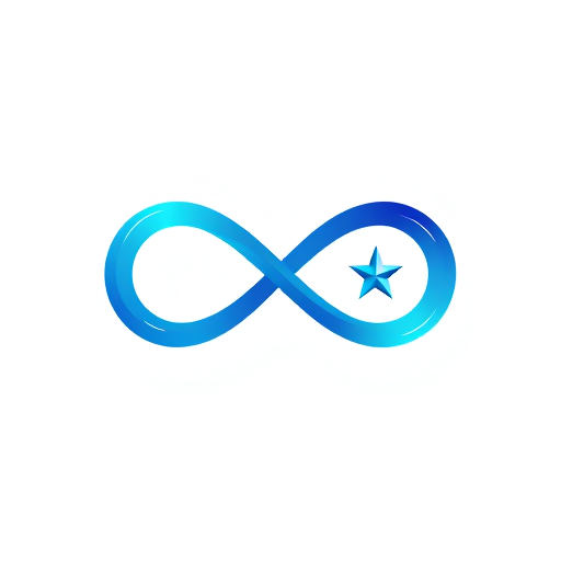Professional logo design. Abstract infinity symbol with embedded star, gradient blue colors, represents endless possibilities and excellence"