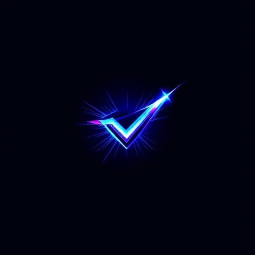 Professional logo design. A dynamic and modern logo for a fiber internet brand. The design shows a light pulse or a data packet racing through a fiber optic cable, creating a sense of immense speed and motion. The trail forms a checkmark or a star. Electric blue and purple colors, on a dark background